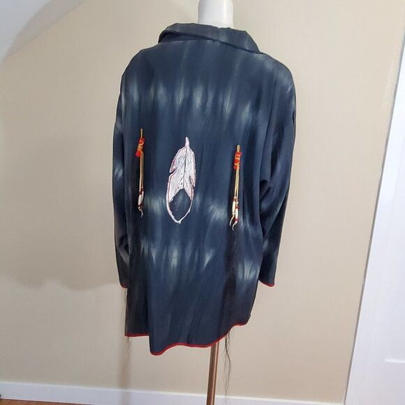 Handmade Native American Art tunic Top Hand Painted Beads Real Hair Fits XL-1X - Picture 4 of 11